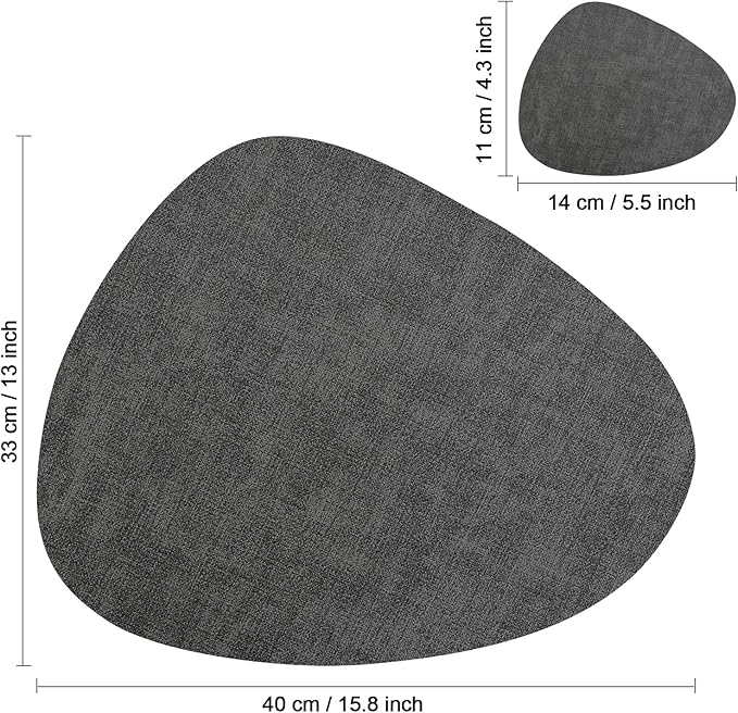 Placemats and Coasters, Washable Reversible Placemats Round Faux Leather Wipeable Place Mats Non Slip Heat Resistant Indoor Outdoor Table Mats (Set of 6, Gray Light Blue)