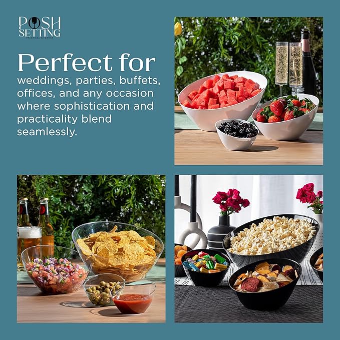 Posh Setting - Clear Plastic Serving Bowls for Party Angled Bowls Disposable Chip Bowls Candy Bowls for Party Table Salad and Fruit Bowls for Party Wedding Serving Bowls-Clear, 54 OZ, 5 Pack