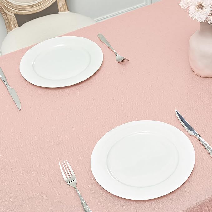 Rectangle 10 Feet Tablecloth 60x144 inch Linen Textured Table Cloth Stain and Wrinkle Resistant Washable Polyester, Decorative Table Cover Waterproof for Dining, Buffet and Camping, Pink