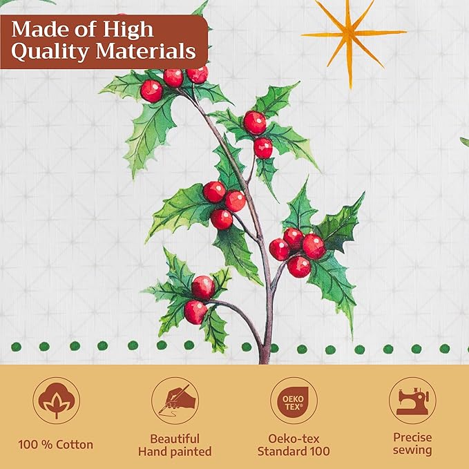 Maison d' Hermine Table Cloth Rectangle Table 100% Cotton 70 x 120 Inches Fall Tablecloth Reusable Everyday Use for Thanksgiving Christmas Decorations Dining Farmhouse Party (Poinsettia Christmas)
