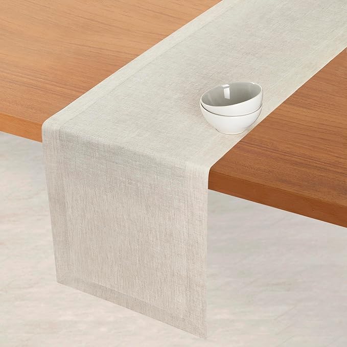 D'Moksha Homes Linen Light Natural Table Runner 84 Inches Long - 100% Pure Linen 14 x 84 Inch Table Runner for Dining, Valentines, Spring, Easter - Machine Washable