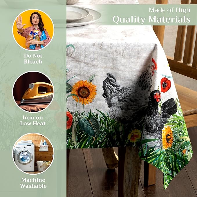 Maison d' Hermine Table Cloth Square Table 100% Cotton 54 x 54 Inches Tablecloth Reusable Decorative for Dining Room Farmhouse Home Valentines Day Decorations Spring Summer - Basse Cour