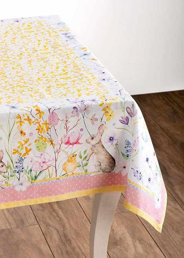Maison d' Hermine Table Cloth Rectangle Table 100% Cotton 60 x 108 Inches Tablecloth Reusable Decorative for Dining Room Farmhouse Home Valentines Day Decorations Spring Summer - Easter Zest