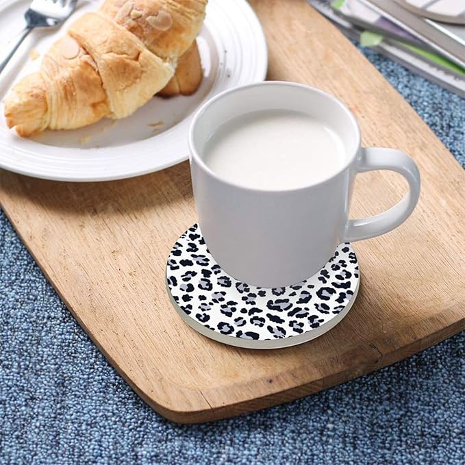 Coasters for Drinks Coaster Drink Set Decorative Coffee Table Desk Cup Mat Spring Cute Cork Bar Backing Round Home Decor Grey Leopard Print30