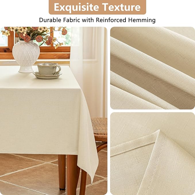 Beige Fabric 52 x 52 Inch Square Tablecloth Faux Linen Textured Water Resistant & Wipeable Card Table Cloth Reusable for Dining Kitchen Patio