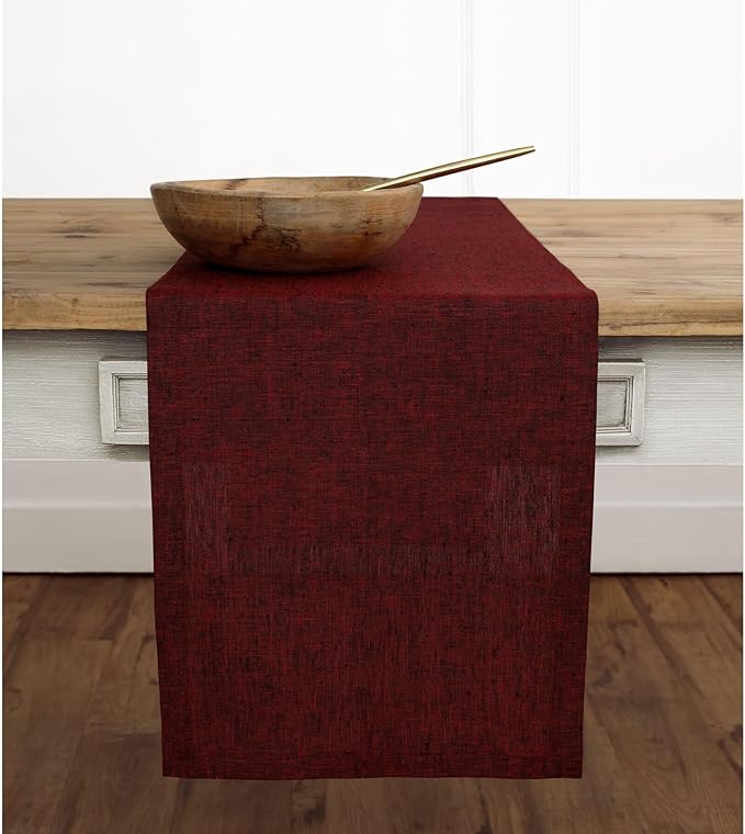 Solino Home Linen Table Runner 48 Inches - 100% Pure Linen Red Garnet Table Runner 14 x 48 Inch Ideal for Dresser and Coffee Tables - Valentines, Winter - Athena