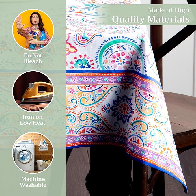 Maison d' Hermine Table Cloth Rectangle Table 100% Cotton 60 x 108 Inches Tablecloth Reusable Decorative for Dining Room Farmhouse Home Valentines Day Decorations Spring Summer - Indian Floral