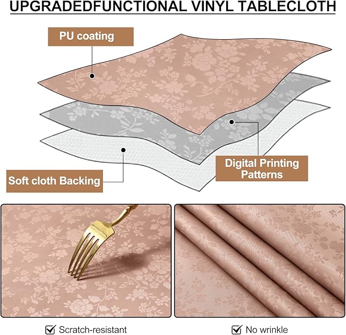 Smiry Round Table Cloth, Waterproof Heavy Duty Vinyl Tablecloths, Wipeable Washable Table Cover for Kitchen and Dining Room (Tan, 70" Round)
