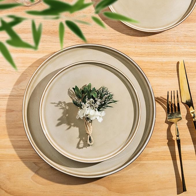 AmorArc Ceramic Dinnerware Sets, Handmade Reactive Glaze Stoneware Plates and Bowls Sets,Highly Chip and Crack Resistant | Dishwasher & Microwave Safe Dishes Set, Service for 4 (12pc)