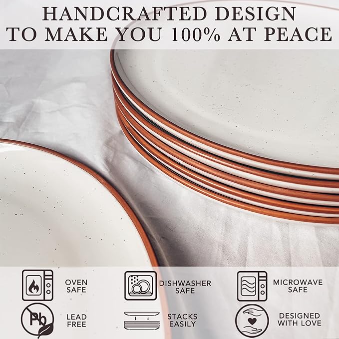 Mora Ceramic Dinner Plates Set of 6, 10 inch Dish Set - Microwave, Oven, and Dishwasher Safe, Scratch Resistant, Modern Rustic Dinnerware- Kitchen Porcelain Serving Dishes - Vanilla White