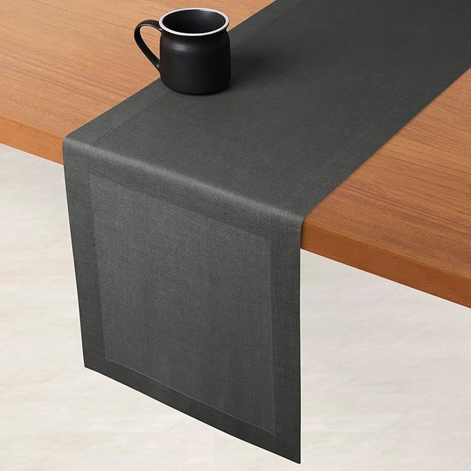 D'Moksha Homes Linen Charcoal Grey Table Runner 90 Inches Long - 100% Pure Linen 14 x 90 Inch Table Runner for Dining, Spring, Easter - Machine Washable