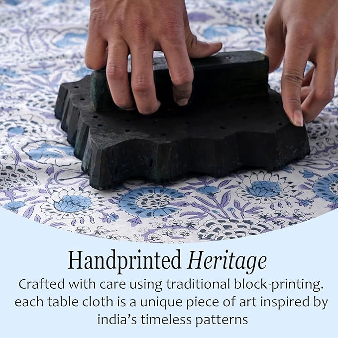 CPC Tablecloth 100% Cotton 70x118 Inch Indian Block Print Rectangle Table Cover, Table Cloth for Weddings, Spring/Summer, Barbeque - Indigo Blue