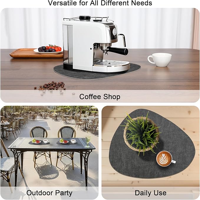 Placemats and Coasters, Washable Reversible Placemats Round Faux Leather Wipeable Place Mats Non Slip Heat Resistant Indoor Outdoor Table Mats (Set of 6, Gray Light Blue)
