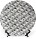 Decorative Plates, Abstract Print Ornament, Wavy Rhombus Abstract Modern Monochrome Decor, 10 Inch, 1 Plate with 1 Display Stand, Black White