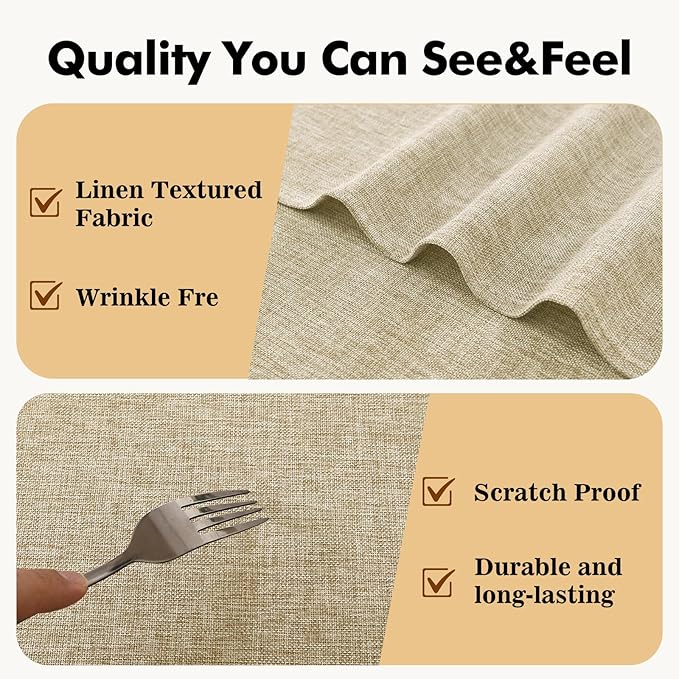 JIUZHEN Round Table Cloth Faux Linen Farmhouse Tablecloth Wrinkle and Stain Resistant Decorative Fabric Table Cover for Kitchen, Dining Room, Parties and Camping, Beige, 108 Inch Round