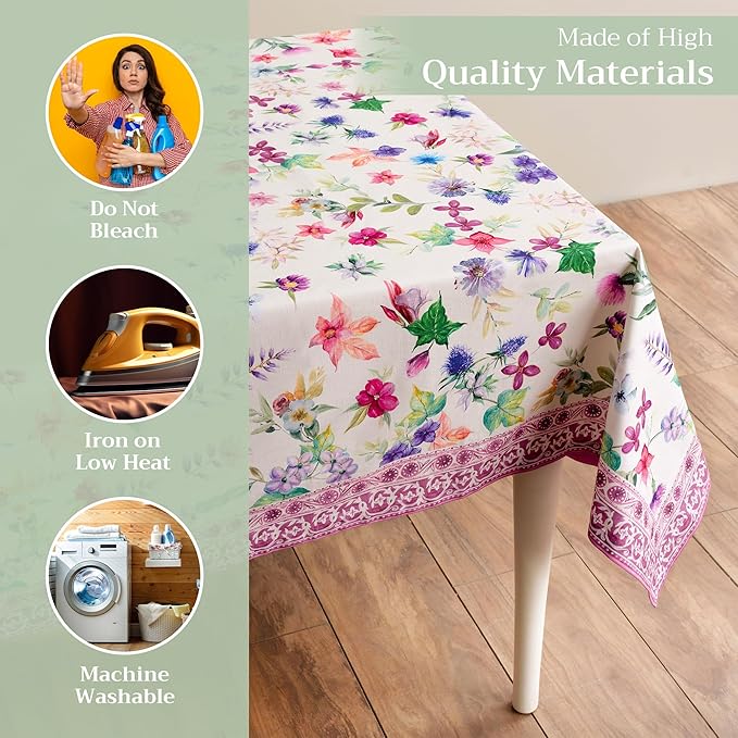 Maison d' Hermine Table Cloth Square Table 100% Cotton 60 x 60 Inches Tablecloth Reusable Decorative for Dining Room Farmhouse Home Valentines Day Decorations Spring Summer - Chardon