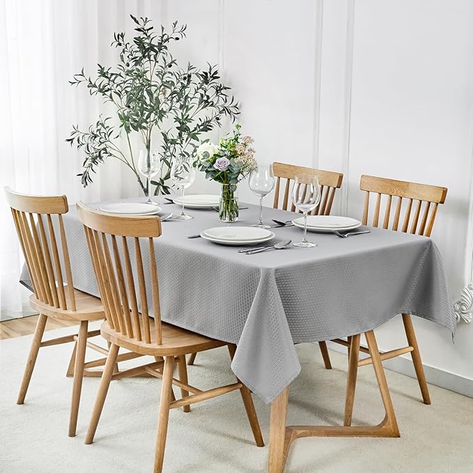 maxmill Jacquard Tablecloth Stain Resistant Waterproof Wrinkle Free Spillproof Washable Soft Weaved Texture Table Cloth for Dining Room, Indoor Outdoor Use, Rectangle 60 x 140 Inch, Light Grey