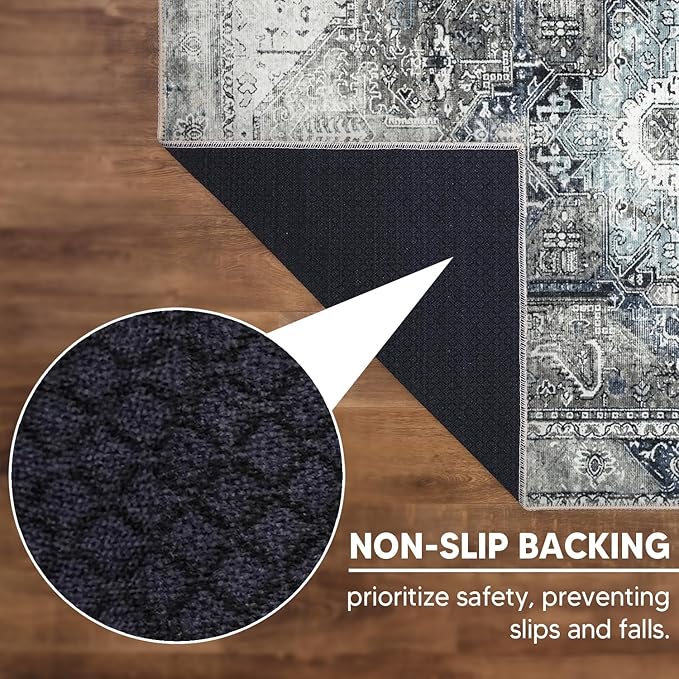 Keen Home Design 5x7 Rug - Machine Washable Area Rug with Non-Slip Backing, Ideal for Living Room, Dining Room, Bedroom - Vintage, Easy Clean, Durable, Low Pile - (5' x 7')