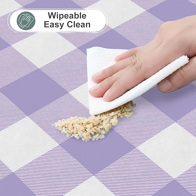 misaya Rectangle Waterproof Vinyl Table Cloth, Buffalo Flannel Backed Tablecloth, Wipeable Plastic Table Cover for Dinner, Kitchen, Outdoor (60" x 102", Lavender and White)