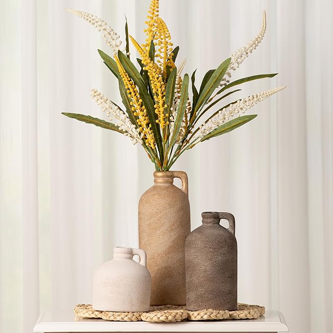 Ceramic Vase Home Table Decor - Flower Vase Set of 3 Living Room Kitchen Decorations Farmhouse Modern Rustic Vases Decorative Centerpiece for Shelf Bedroom Office Bathroom Dining Coffee Desk