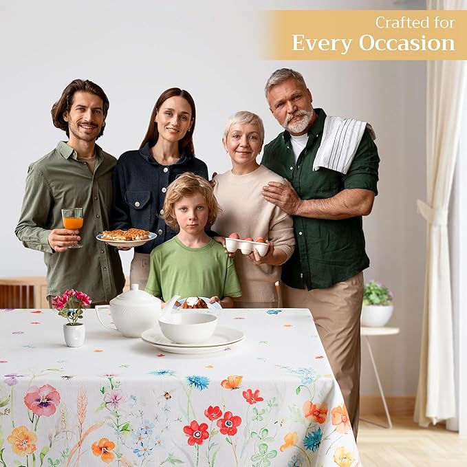 Maison d' Hermine Table Cloth Rectangle Table 100% Cotton 60 x 90 Inches Tablecloth Reusable Decorative for Dining Room Farmhouse Home Valentines Day Decorations Spring Summer - Summer Whisper