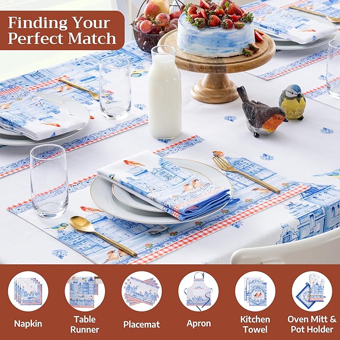 Maison d' Hermine Table Cloth Square Table 100% Cotton 54 x 54 Inches Tablecloth Reusable Decorative for Dining Room Farmhouse Home Valentines Day Decorations Spring Summer - Amsterdam Canals