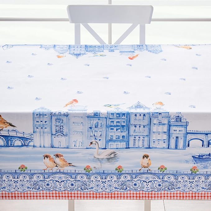 Maison d' Hermine Table Cloth Square Table 100% Cotton 60 x 60 Inches Tablecloth Reusable Decorative for Dining Room Farmhouse Home Valentines Day Decorations Spring Summer - Amsterdam Canals