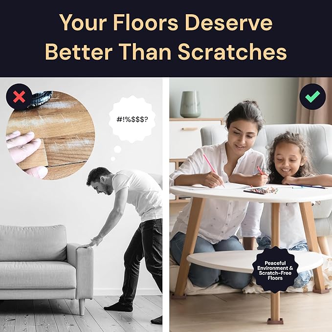 CasterMaster Non Slip Furniture Pads - 2 in x 2 in Brown 4 Pack - Chair Leg Floor Protectors & Furniture Sliders for Hardwood, Vinyl & Tile Floors - Bed Stoppers