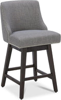 CHITA Counter Height Swivel Bar Stools, FSC Certified Upholstered Counter Stools, Modern Swivel Barstools with Wood Legs for Kitchen Island, 26" Seat Height, Fabric in Fog