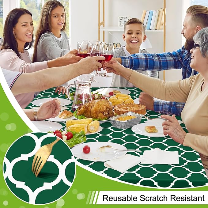 Smiry Rectangle Table Cloth, Waterproof Vinyl Tablecloth with Flannel Backing for Rectangle Tables, Wipeable Spillproof Plastic Tablecloths for Dining, Indoor and Outdoor (60"x120", Emerald Green)