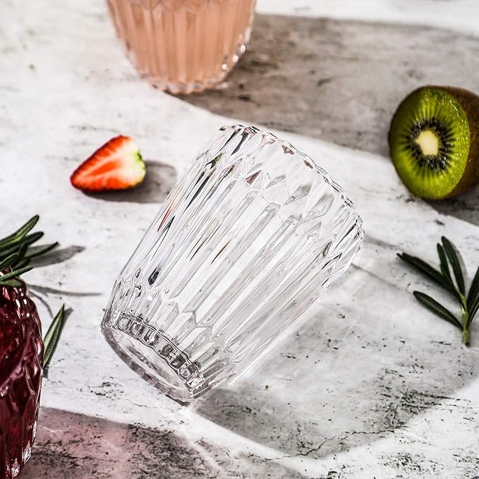 Hand Blown Juice Glasses 7.9 oz set of 6 Vintage Pattern Water Glasses Set Drinking Tumblers for All Occasions