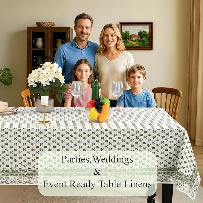 CPC Lotus Meadow Tablecloth 100% Cotton 70x118 Inch Indian Block Print Rectangle Table Cover, Table Cloth for Gifting in Weddings, Halloween, Fall, Christmas, Thanksgiving