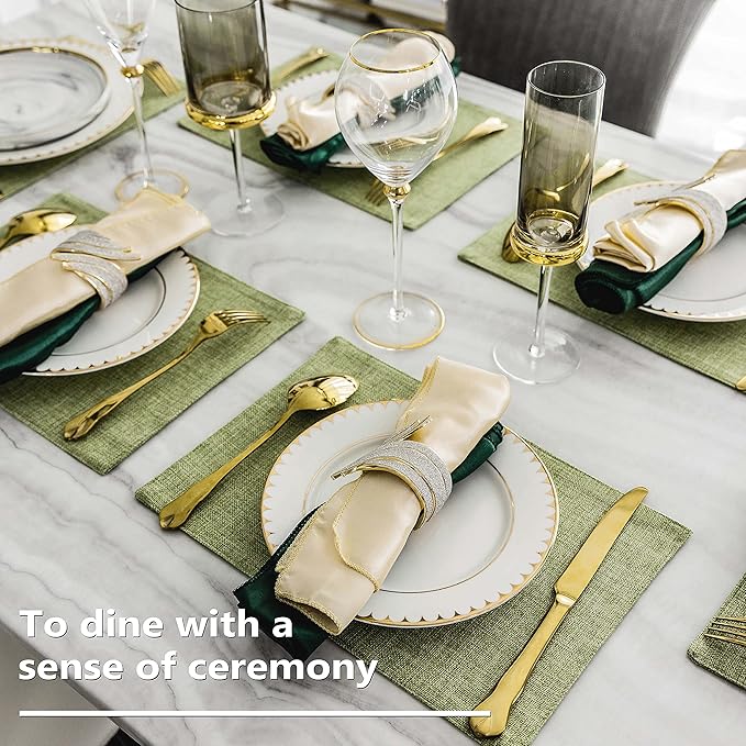 Home Brilliant Cloth Placemats Set of 6 Heat Resistant Dining Table Place Mats Kitchen Table Mats for Holiday Dinner Decor, Grass Green