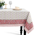 CPC Rosette Bloom Tablecloth 100% Cotton 80x120 Inch Indian Block Print Rectangle Table Cover, Table Cloth for Gifting in Weddings, Halloween, Fall, Christmas, Thanksgiving
