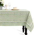 CPC Tablecloth 100% Cotton 60x90 Inch Indian Block Print Rectangle Table Cover, Washable Table Cloth for Weddings, Spring/Summer, Barbeque - Emerald Green
