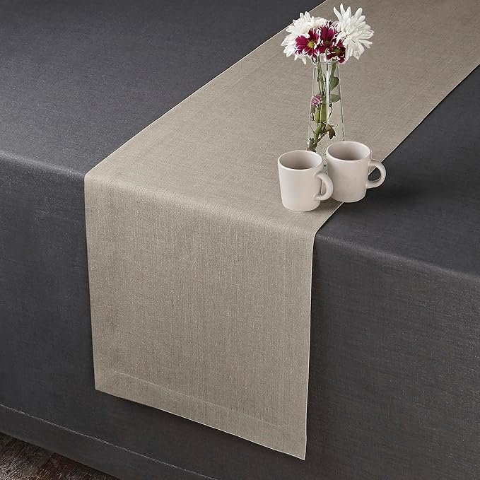 D'Moksha Homes Linen Natural Table Runner 90 Inches Long - 100% Pure Linen 14 x 90 Inch Table Runner for Dining, Valentines, Spring, Easter - Machine Washable