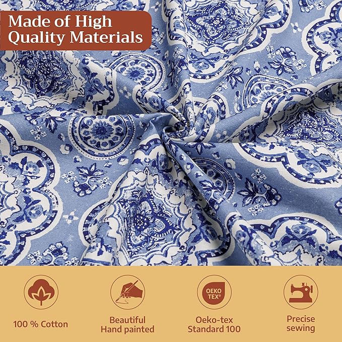 Maison d' Hermine Table Cloth Round Table 100% Cotton 63 Round Inches Tablecloth Reusable Decorative for Dining Room Farmhouse Home Valentines Day Decorations Spring Summer - Melodie Bleue
