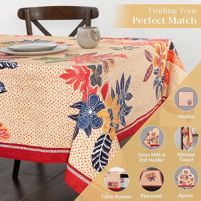 Maison d' Hermine Table Cloth Square Table 100% Cotton 54 x 54 Inches Fall Tablecloth Reusable Everyday Use for Thanksgiving Christmas Decorations Dining Farmhouse Party (Kalahari)