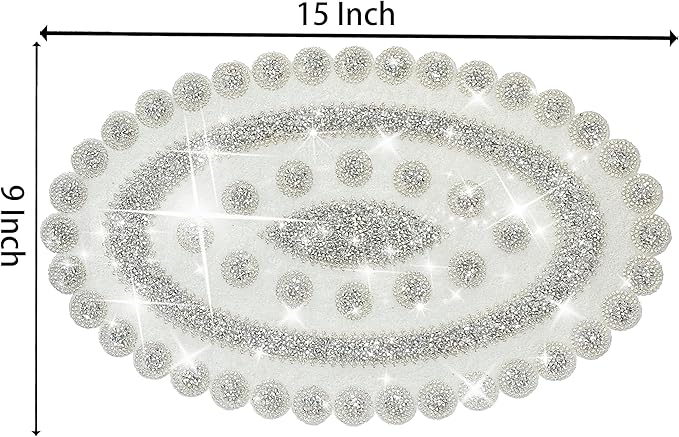 Sparkling Silver Diamond Placemats Bling Oval Place Mat Heat Elegant Table Decor for Weddings, Holidays, and Special Events (15x9 Inch)-6 PCS