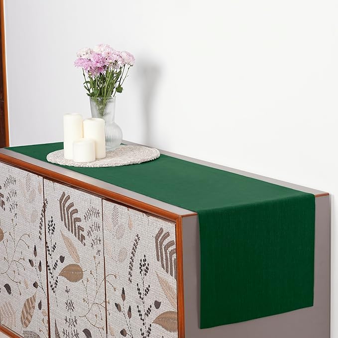 D'Moksha Homes Linen Forest Green Table Runner 108 Inches Long - 100% Pure Linen Dining Table Runner 14 x 108 Inch for St Patricks Day, Easter - Machine Washable