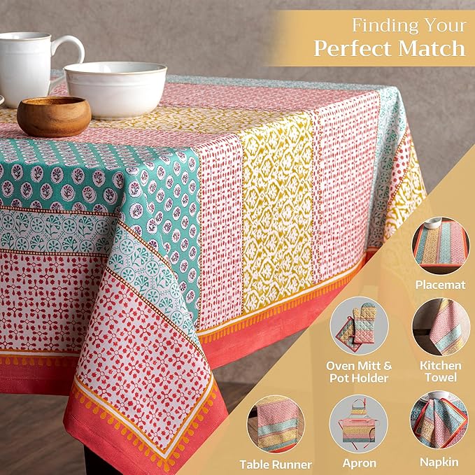 Maison d' Hermine Table Cloth Rectangle Table 100% Cotton 54 x 72 Inches Tablecloth Reusable Decorative for Dining Room Farmhouse Home Valentines Day Decorations Spring Summer - Provence