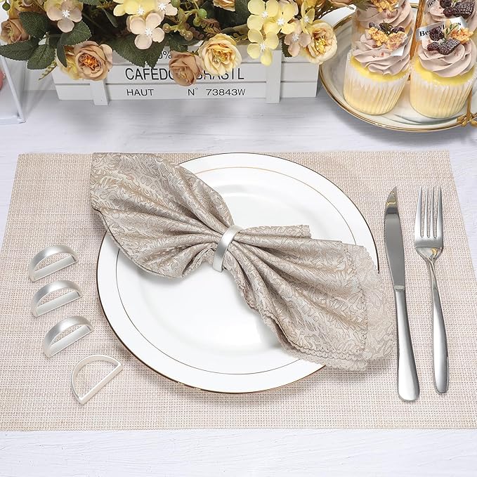KPOSIYA Napkin Rings Set of 20, Metal Silver Napkin Rings Bulk for Table Settings, D-Shape Napkin Holders Rings for Dinner Table Decor, Easter, Fall,Thanksgiving, Christmas, Party,（Silver 20 pcs）