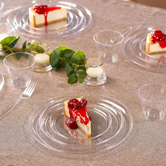 PLASTICPRO Plastic Party Plates Edge Collection Premium heavyweight Elegant Disposable Tableware Dishes (Clear, 6.3'' INCH PLATES)