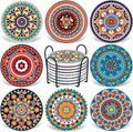 Coasters for Drinks,AODINI Set of 8 Absorbent Stone Coasters for Wooden Table, Mandala Ceramic with Cork Base, Gift for Housewarming Birthday and Family - Great Home and Dining Room Decor