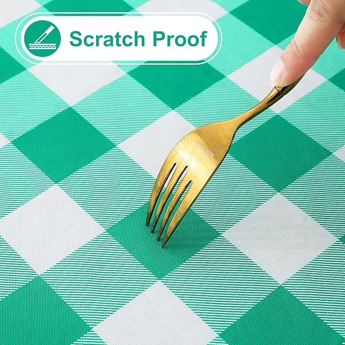 misaya Rectangle Waterproof Vinyl Table Cloth, Buffalo Flannel Backed Tablecloth, Wipeable Plastic Table Cover for Dinner, Kitchen, Outdoor (60" x 102", Green and White)