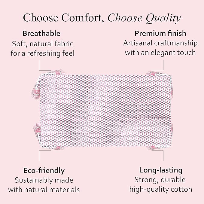 CPC Tablecloth 100% Cotton 70x108 Inch Indian Block Print Rectangle Table Cover, Pink Table Cloth for Weddings, Spring/Summer, Barbeque - Pink Sapphire