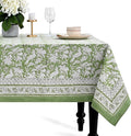 CPC Tablecloth 100% Cotton 60x90 Inch Indian Block Print Rectangle Table Cover, Washable Table Cloth for Weddings, Spring/Summer, Barbeque - Olive Green