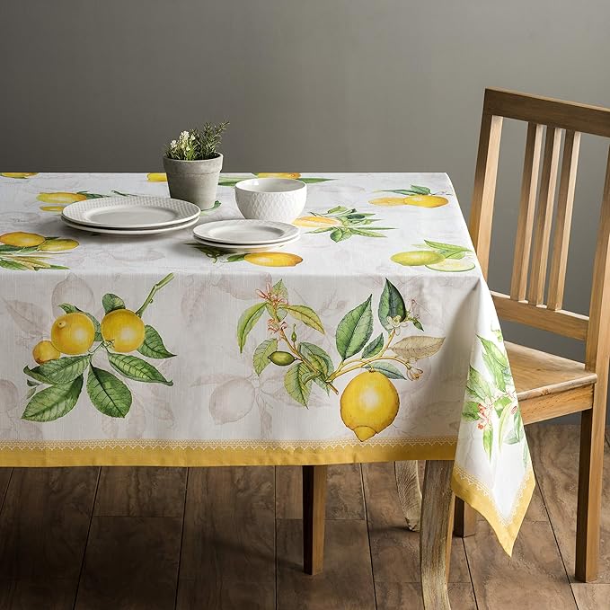 Maison d' Hermine Table Cloth Rectangle Table 100% Cotton 70 x 90 Inches Tablecloth Reusable Decorative for Dining Room Farmhouse Home Valentines Day Decorations Spring Summer - Limoncello