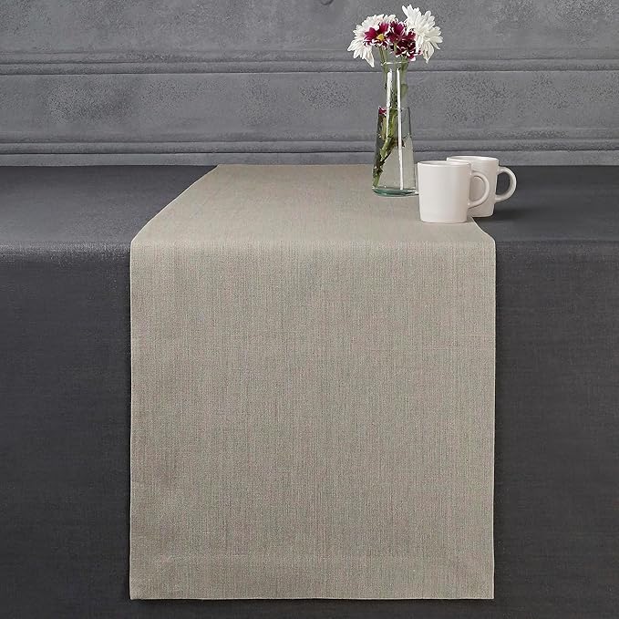 D'Moksha Homes Linen Natural Table Runner 84 Inches Long - 100% Pure Linen 14 x 84 Inch Table Runner for Dining, Valentines, Spring, Easter - Machine Washable