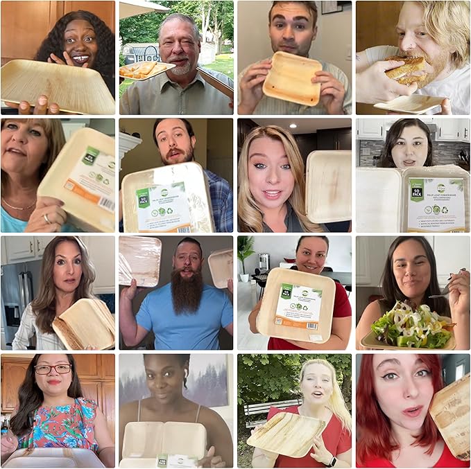 Raj Palm Leaf Plates [50-Pack] 8" Square Plates(8 CASES - 400 PACK) like Bamboo plates Disposable, Strong, Decorative Compostable Tableware for weddings, Lunch, Dinner, Birthday, Camping